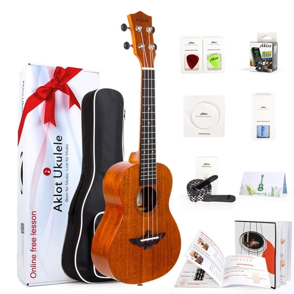 Ukelele Concert De Caoba Maciza De 58 Cm Con Accesorios