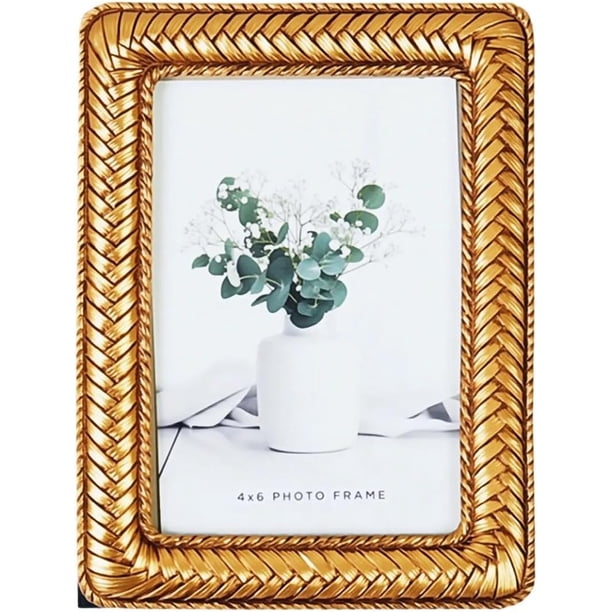 Marco foto vintage resina 6x9 cm oro trenzado mesa o montaje pared