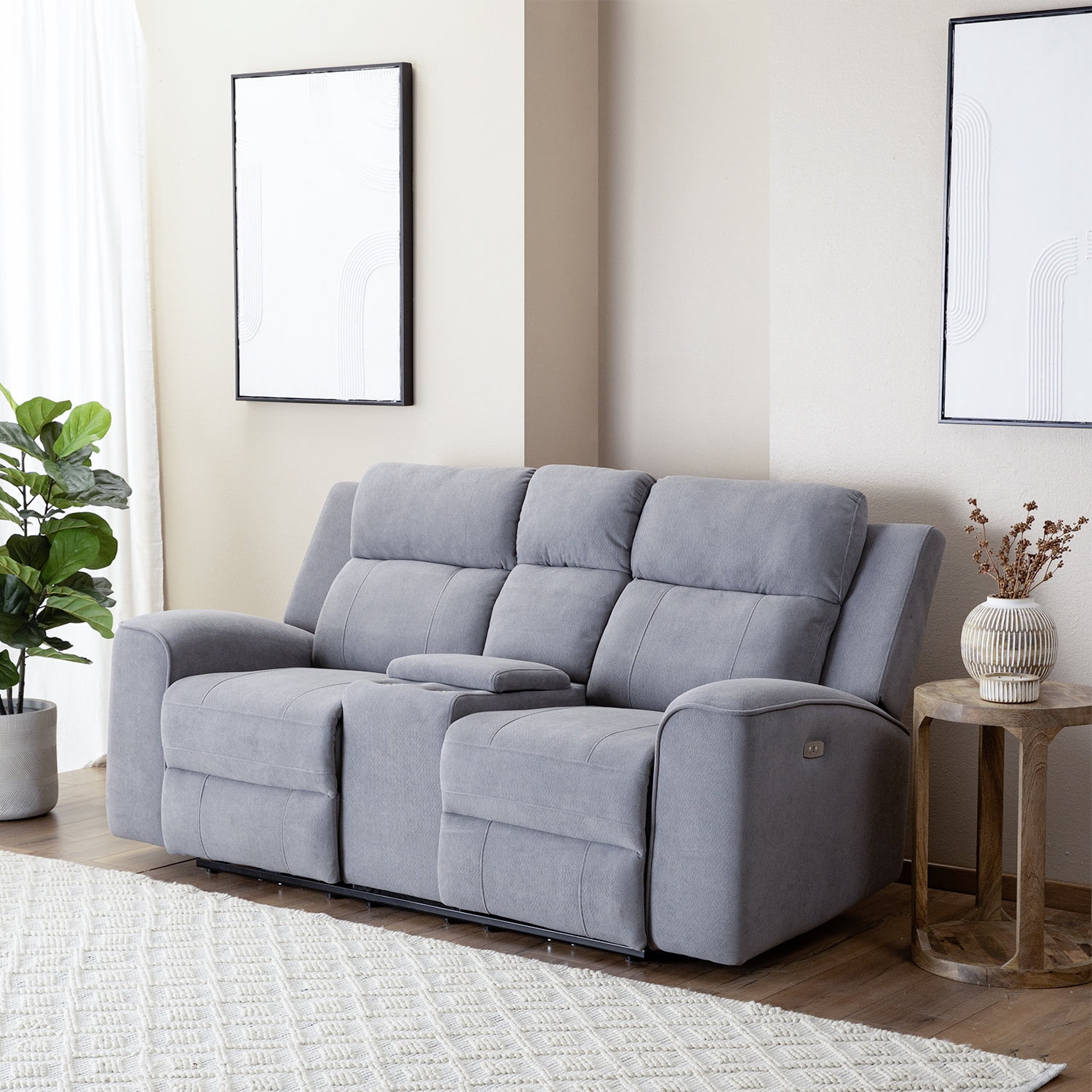 Daniels - Sofá 2 Cuerpos Reclinable Eléctrico + Consola Gris Montana Km807lpwgr