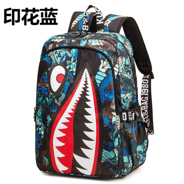 Cool shark mouth prints bagpack boy camouflage college bags unisex schoolbags waterproof backpacks student large capacity bags