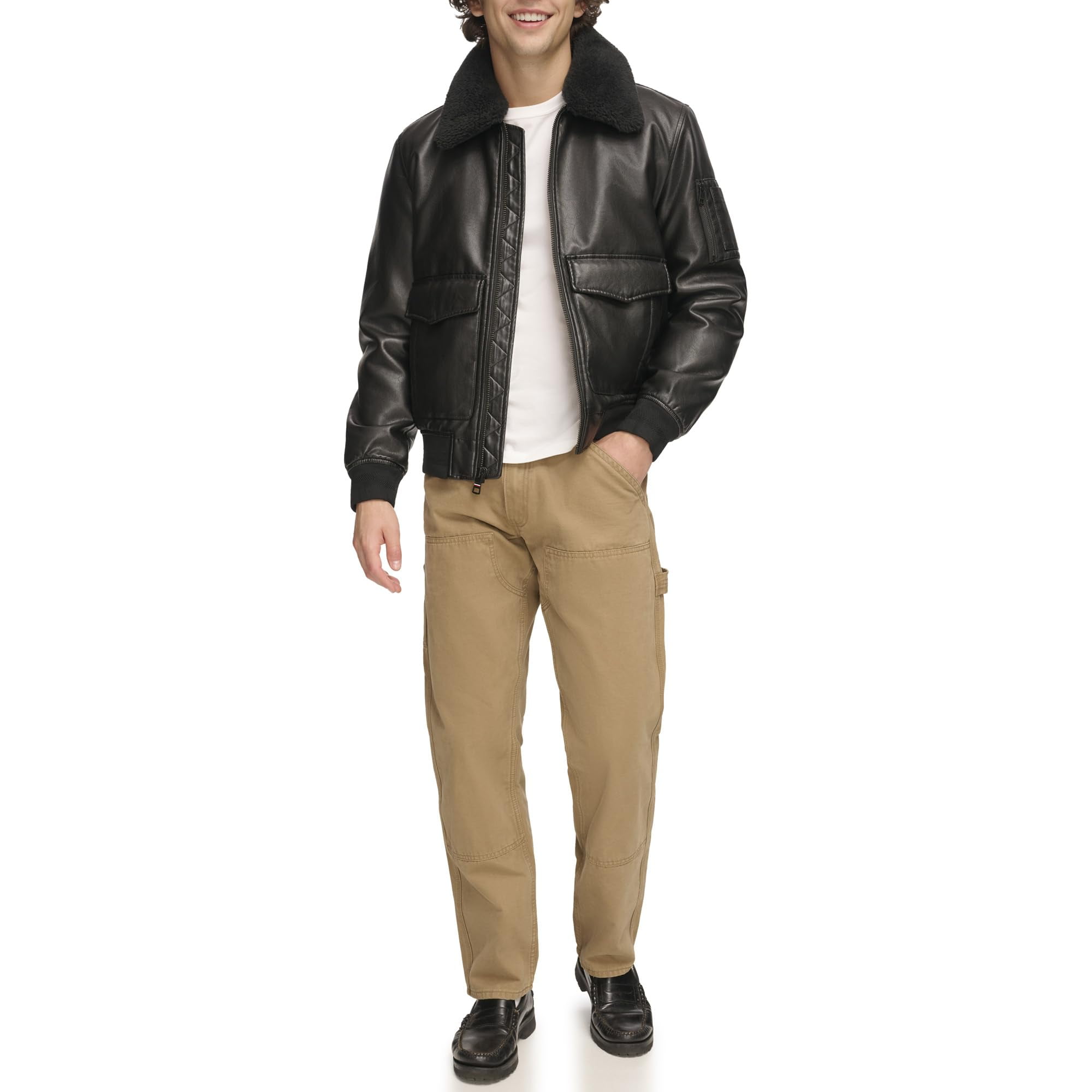 Chaqueta Tommy Hilfiger De Piel Sintética Tipo Bomber Negra M Para Hombre