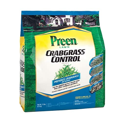 Césped Preen 2464064 para control de pasto de cangrejo, 15 libras, cubre 5,000 pies cuadrados