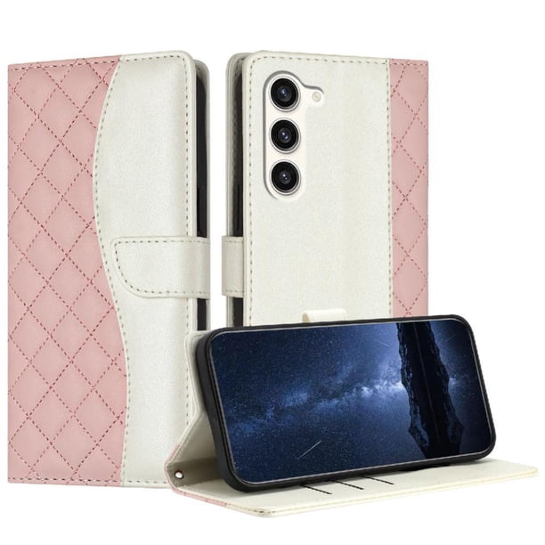 Funda Tipo Cartera Acolchada para Samsung Galaxy S23 con Bloqueo RFID Ranuras y Correa Rosa