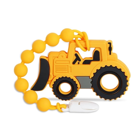 Juego de juguetes para la dentición Cuebo Bulldozer de silicona con clip para chupetes