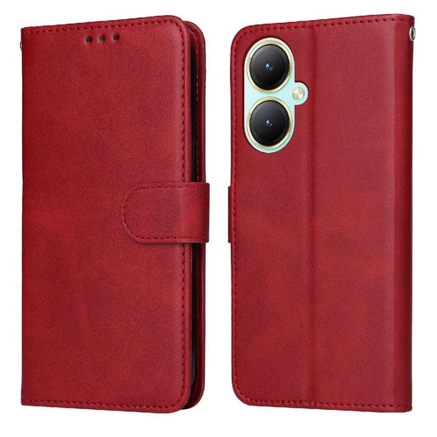 Funda Billetera para Vivo Y35 Plus con Porta Tarjetas y Soporte Ajustable Rojo