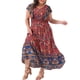 thumbnail image 5 of Vestido de Talla Grande para Mujeres de Agnes Orinda, Vestidos Boho Florales, Escote en V, Manga con Volantes, Verano, Playa, Vestido Suelto 2X Rojo, 5 of 8