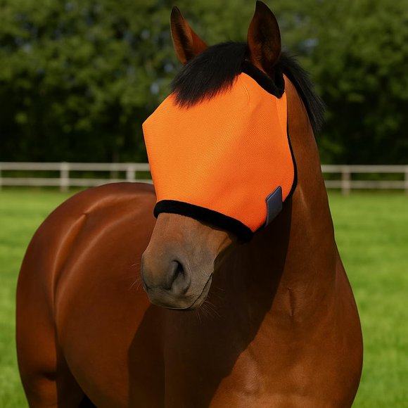 Máscara antimoscas para caballo Yuuigar con protección UV, transpirable, naranja