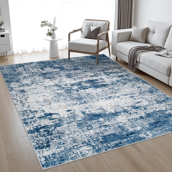 Alfombra Area FXRHLP, moderna y abstracta, lavable, 150 x 210 cm, azul