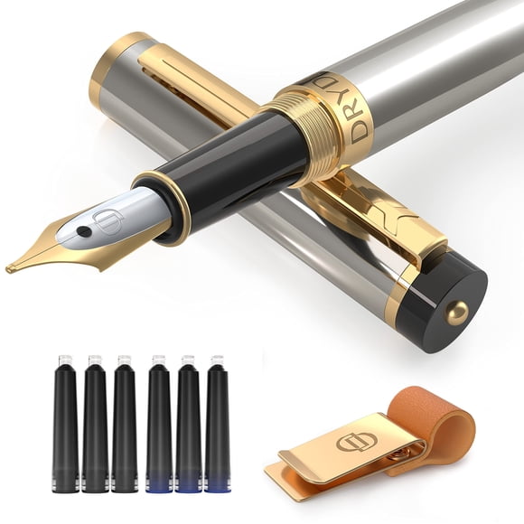 Pluma estilográfica Dryden Designs, punta mediana de 0,5 mm con 6 cartuchos de tinta