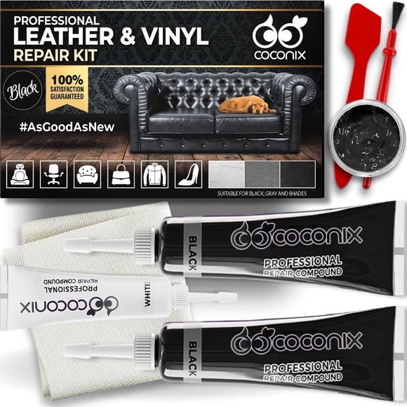 Kit de reparación COCONIX de cuero y vinilo para muebles negros y grises