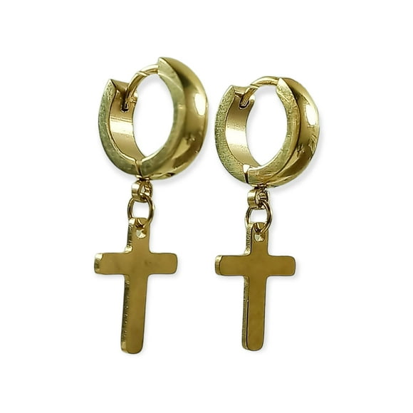 Aros Punk Largo Cruz Acero Negro Pendientes Hombre Mujer