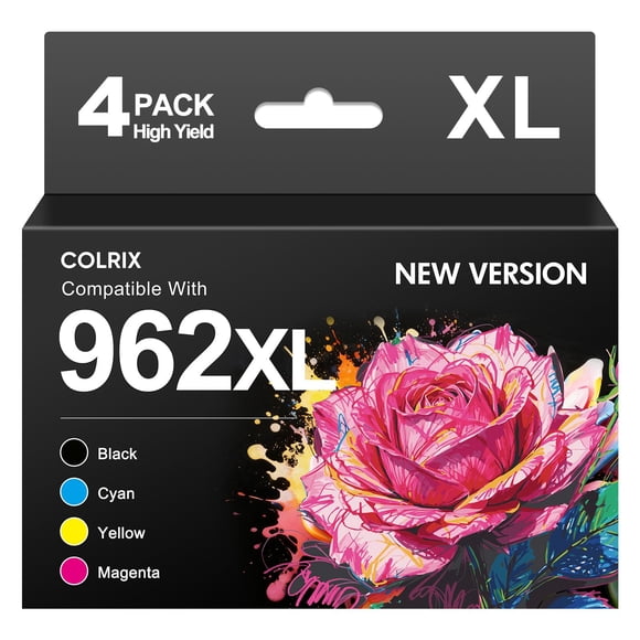 Cartuchos de tinta COLRIX 962XL, paquete de 4, negro, cian, amarillo y magenta