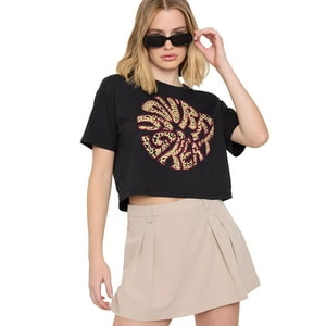 Polera Mujer Fun Manga Corta Crop Negro Great Corona