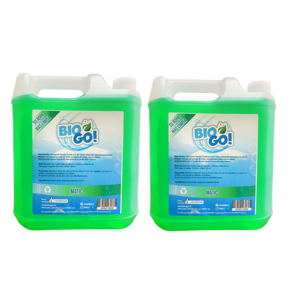 Detergente Liquido Biogo Matic 5 Litros Biodegrabable 2 Unidad