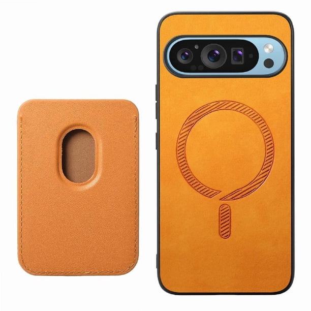 Funda de Cuero Magnética con Tarjetero para Google Pixel 9 Pro XL Cubierta Delgada Amarillo