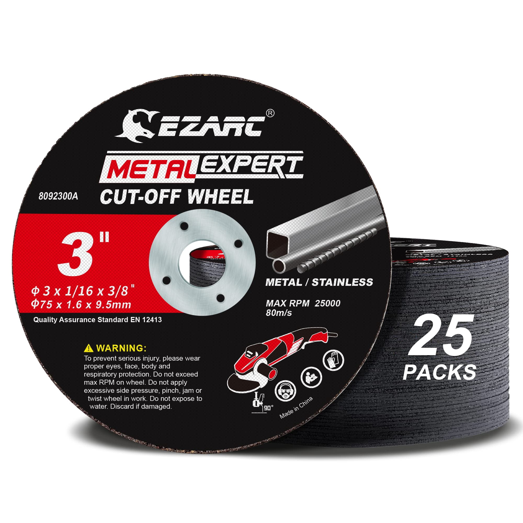 Cut Off Wheels Ezarc, Paquete De 25 Unidades Para Amoladora Troqueladora, 3 X 1,6 X 0,95 Cm
