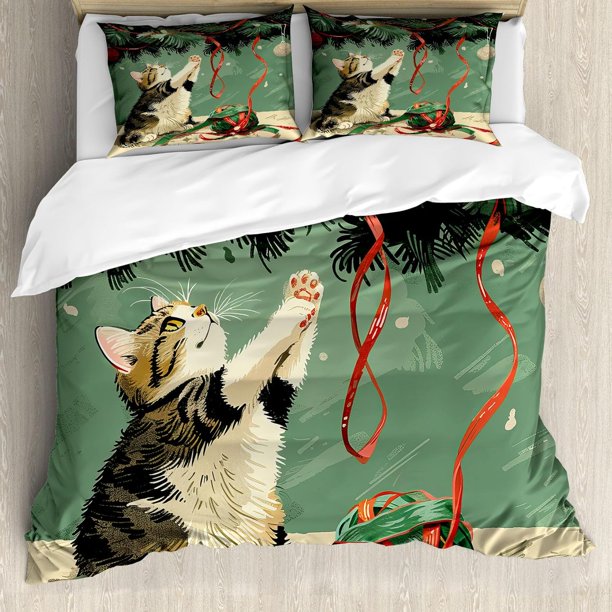 Lunarable Snowflake Duvet Cover Set Winter Theme Christmas Illustration Cold Weather Season Inspired Celebration Decorative