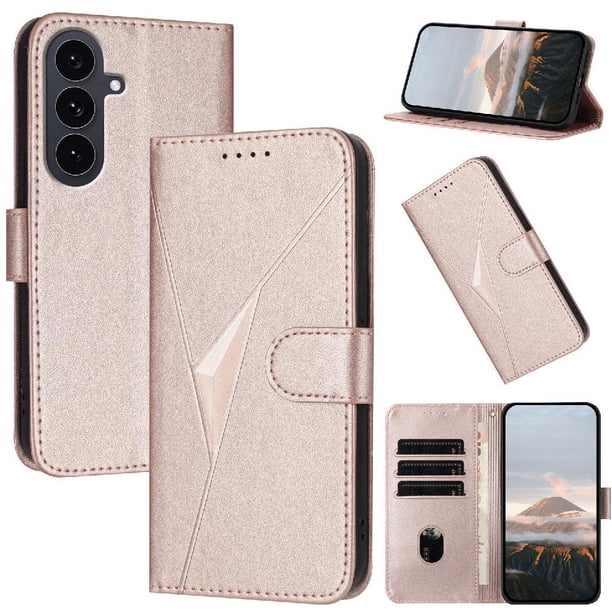 Funda Cartera Fibra de Carbono para Samsung Galaxy S25 FE con Soporte y Cierre Magnético Rosa