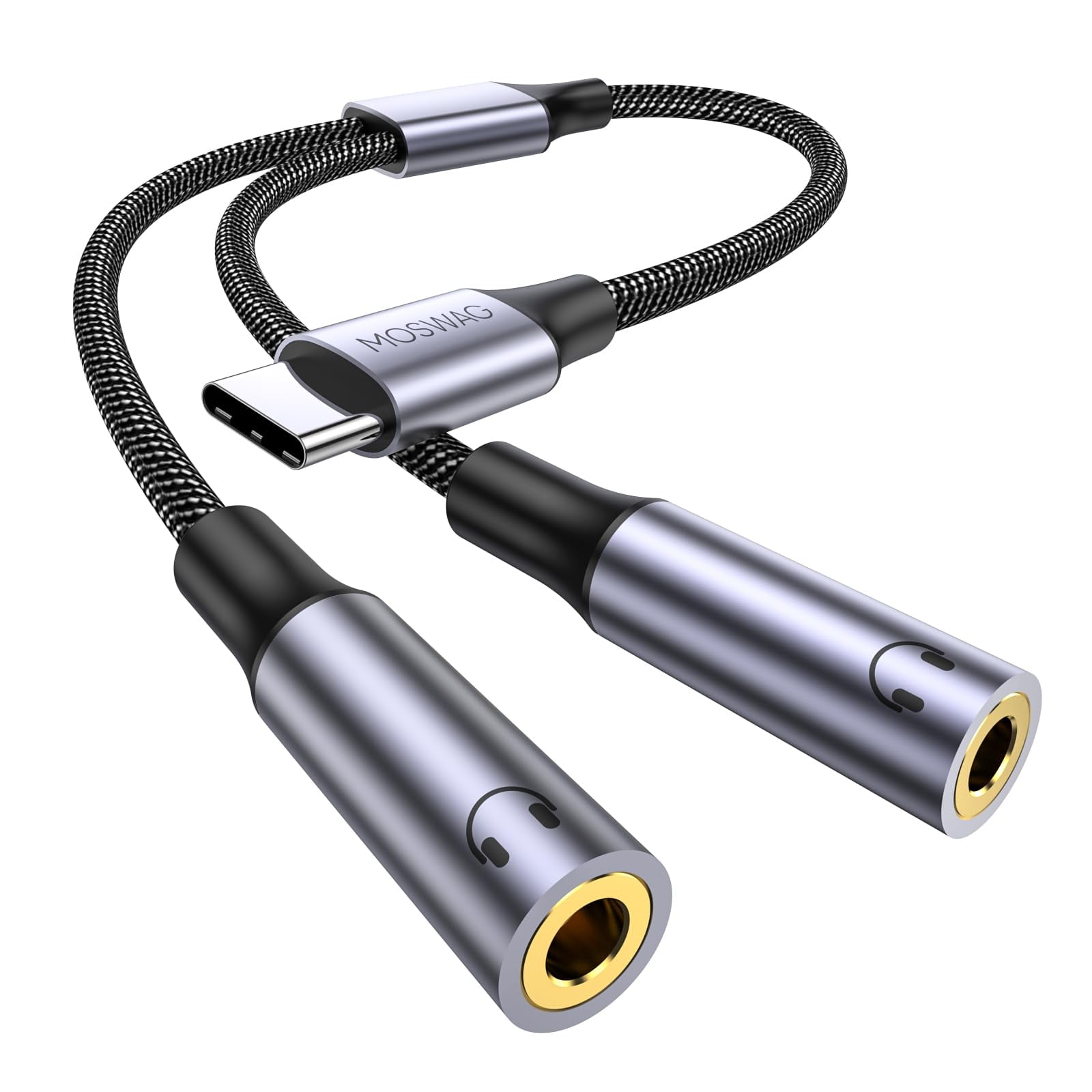 Divisor De Auriculares Moswag Usb C A Doble Hembra De 3,5 Mm