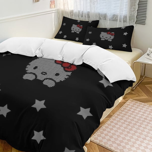 Cute Hello Kitty Thickened Three-piece Bed Set Cartoon Pillowcase Anime Quilt Cover Bedroom Hotel Theme House Vacation Home Holiday Anniversary Gift