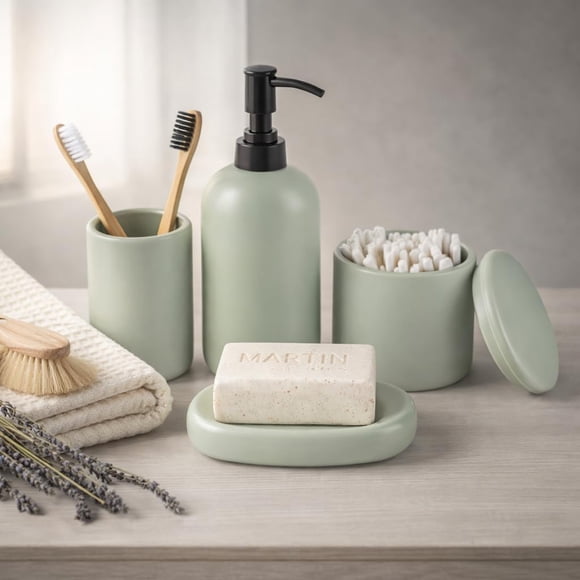 Set de baño Ava Nord 4 piezas verde salvia cerámica moderna
