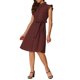 thumbnail image 4 of INSPIRE CHIC Vestido Camisero de Mujer con Mangas Cortas, Cuello en Punta, Cinturón en la Cintura, Botones, Vestido Medio, Rojo Vino, Talla L, 4 of 6