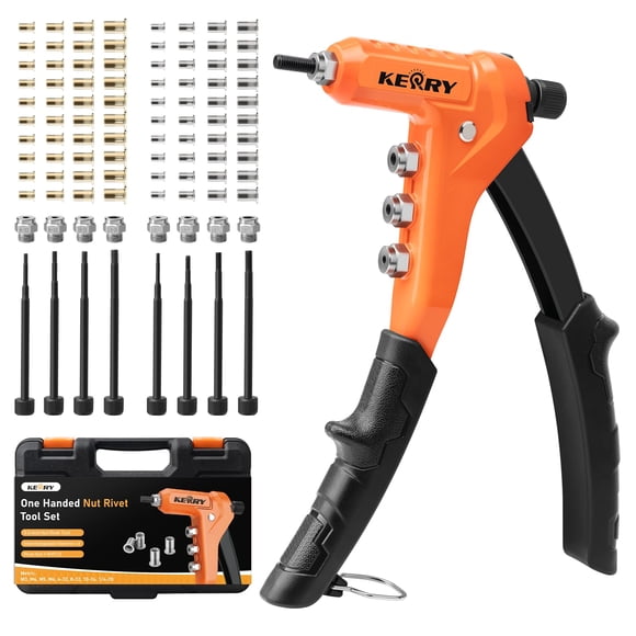 Kit de pistola remachadora de tuercas Kerry de 9,5" de una mano, 80 piezas