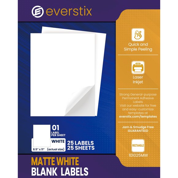 Etiquetas EVERSTIX 21x28 cm, 25 hojas de papel para impresora
