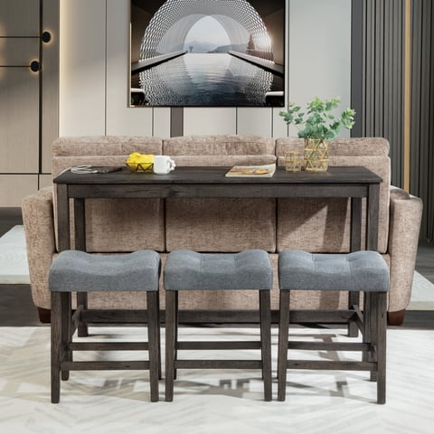 M&Ms - 4 Piece Bar Table Set With Power Outlet,Bar Table Set With Chairs,Sofa Bar Table With Stools,Behind Couch Table With 3 Padded Stools,For Living Room,Dining Room, Dark Gray