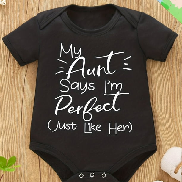 Baby Girl's Cute "My Aunt Says I'm Perfect Just Like Her" Graphic Short Sleeve Onesie, Newborn's Summer Clothes