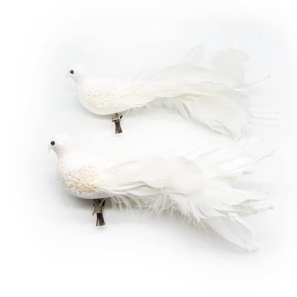 Decoración de Árbol de Navidad Yolococa Pájaros Blancos 2 piezas 25x5x8 cm