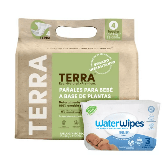 Pack Pañales Terra G 18 Uns + Tripack Toallitas Waterwipes
