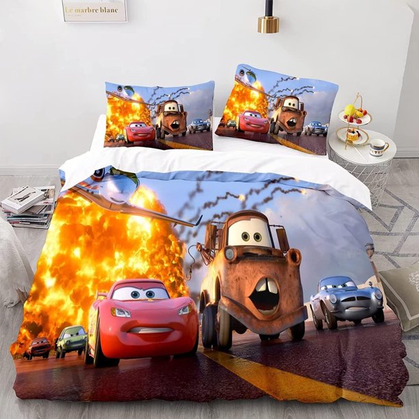 Lightning McQueen cartoon bedspread 100% polyester, 3D digital printing, suitable for bedroom decoration Children's gifts Bed Sheets