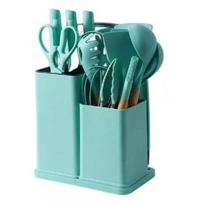 Citohome - Kit Avanzado De Utensilios De Cocina De Silicona En Color Verde Oscuro - Resistentes Al Calor Con Mangos De Madera