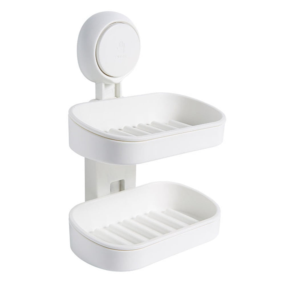 Xusx111 - Soporte De Jabón De Placa De Jabón De Doble Capa, Soporte De Esponja Fuerte Para Ducha, Baño, Bañera Y Fregadero De Cocina, Sin Taladro, Extraíble