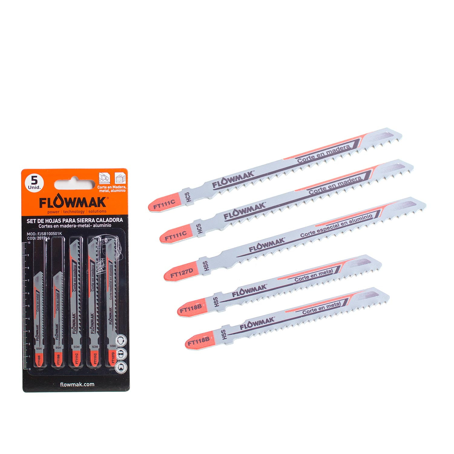 Flowmak - Set Hojas Caladora Madera Metal Aluminio5 Piezas