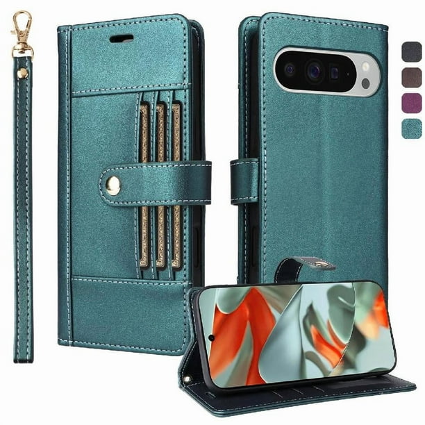 FOXDOCK Funda tipo Cartera para Google Pixel 9 Pro XL – Cubierta de Cuero PU con Múltiples Ranuras, Bolsillo para Efectivo y Correa de Muñeca
