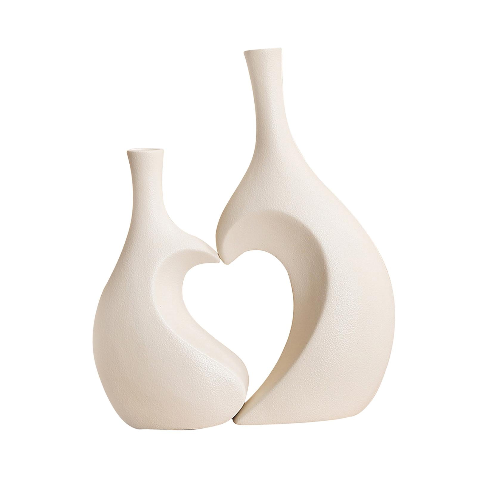 Magideal - Juego De Jarrón De Cerámica, Maceta, Soporte Para Contenedor De Flores, Jarrón Decorativo En Forma De Corazón Para Decoración Del Hogar, Estantería Blanco