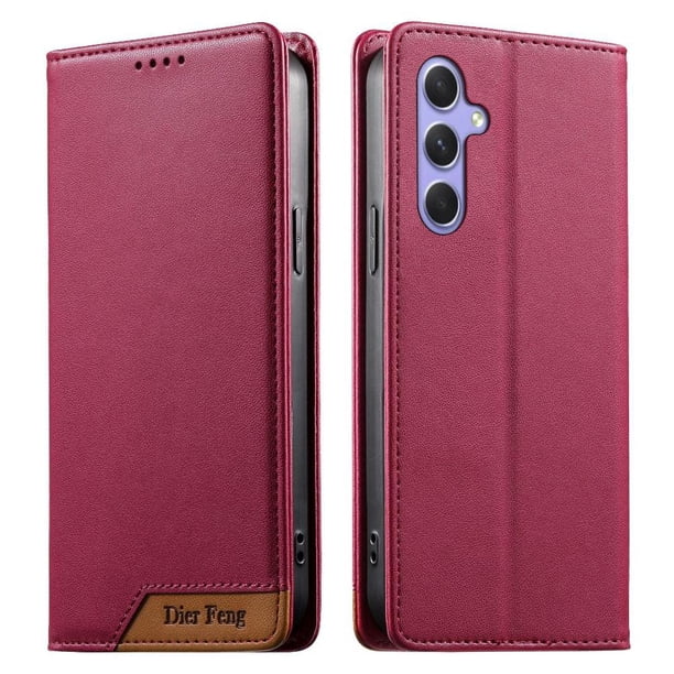 Funda Tipo Cartera de Cuero Sintético para Samsung Galaxy A55 Bloqueo RFID, con Ranuras para Tarjetas y Bolsillo para Efectivo, Cierre Magnético Fuerte Rojo