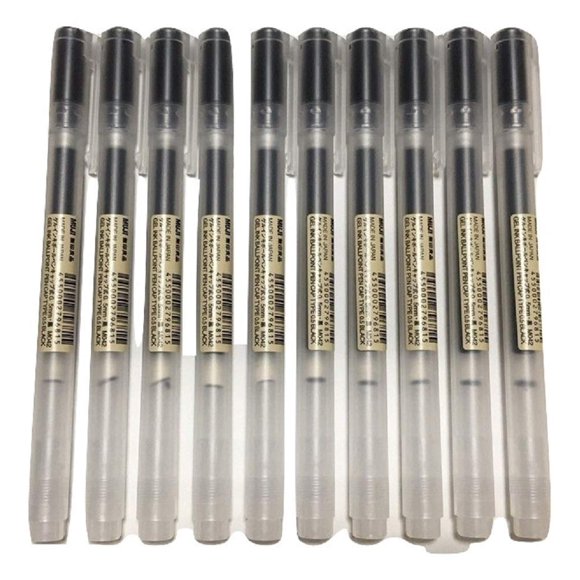 Bolígrafo de tinta de gel MUJI, 0,5 mm, negro, 10 unidades