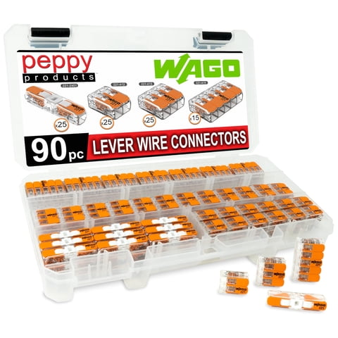 Peppy Products - Surtido De Conectores De Cable Wago 221, Tuercas De Palanca, 90 Piezas Con Funda