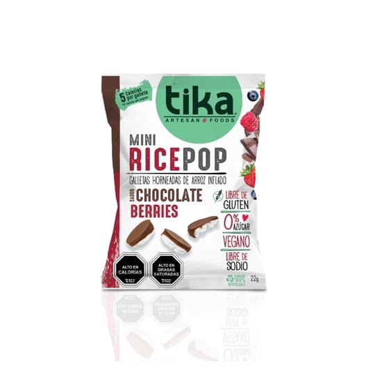 Galletas Horneadas De Arroz Inflado Sabor Chocolate Y Berries 22 g Tika