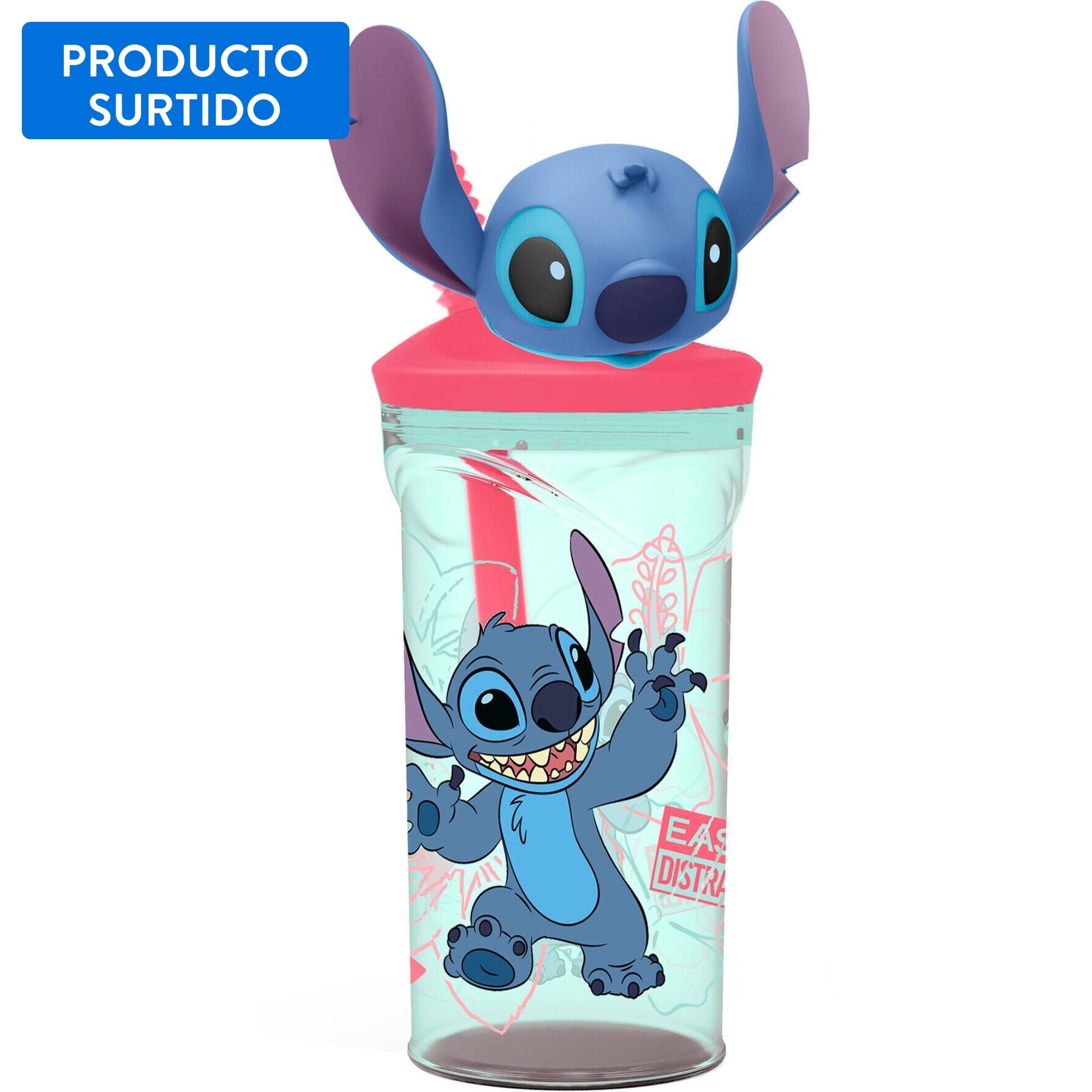 Vaso Figura 3d Stitch 400ml Con Bombilla, Color Surtido 1 Un Plastico Disney