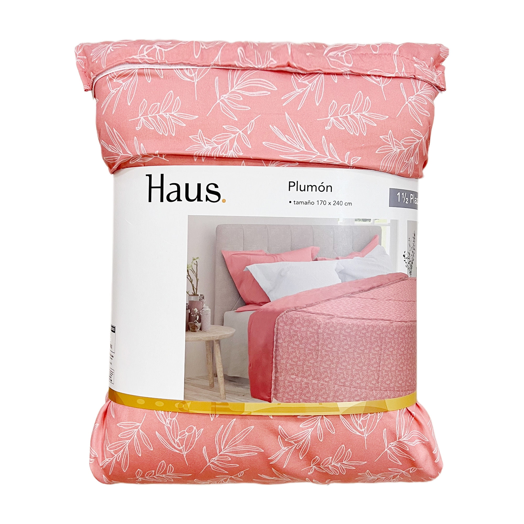 Haus - Plumón 1.5 Plazas Estampado Rosa 100% Poliester