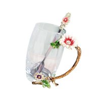 Magideal - Taza De Té De Flores Esmaltadas Con Tapa, Taza De Té Con Asas Y Cuchara, Taza De Cristal Para Bodas, Maestras, Niñas, Amigos, Regalos Para Amantes Del 12Cmx6.5Cmx12Cm