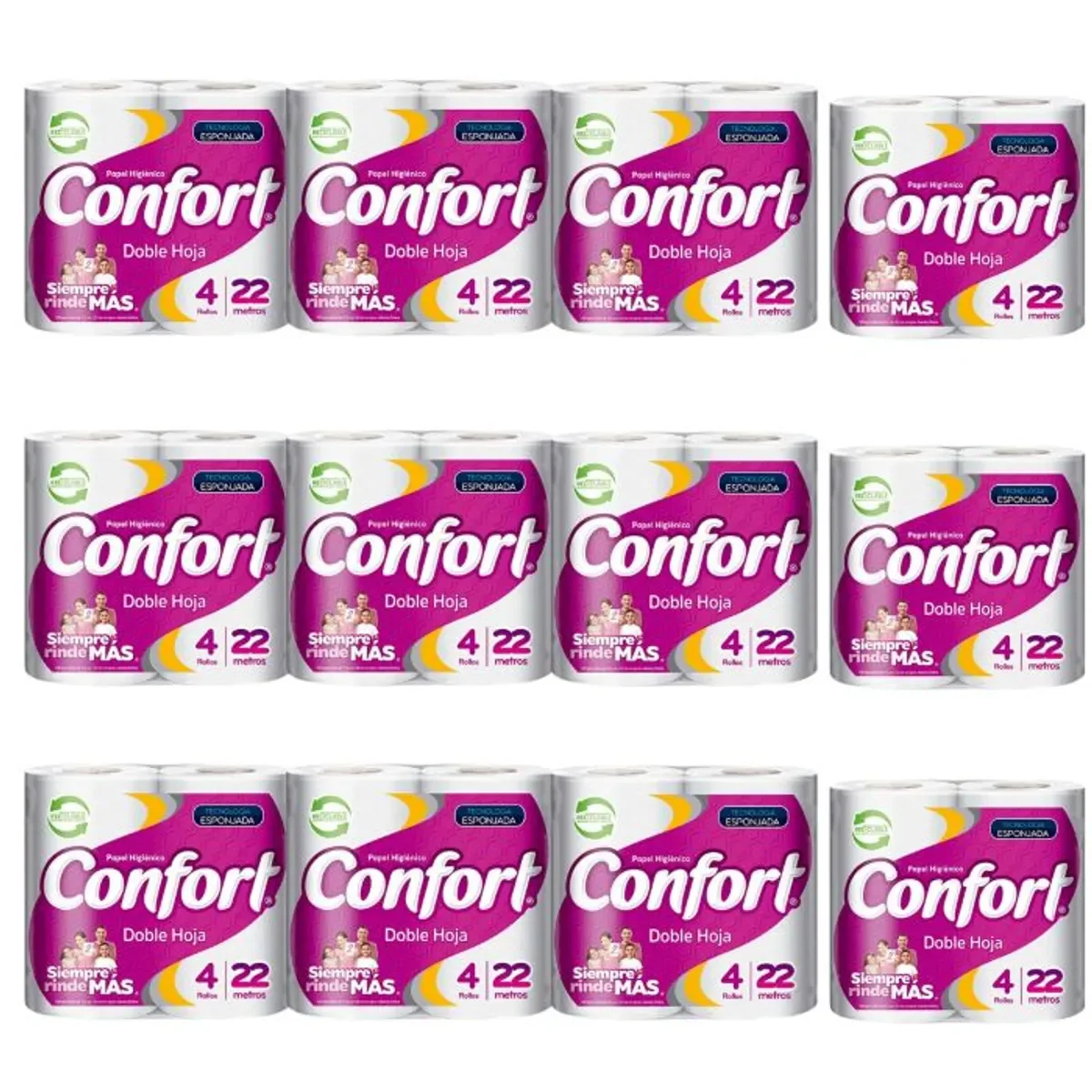 Papel Higiénico Confort Doble Hoja Manga 12 Packs 22m