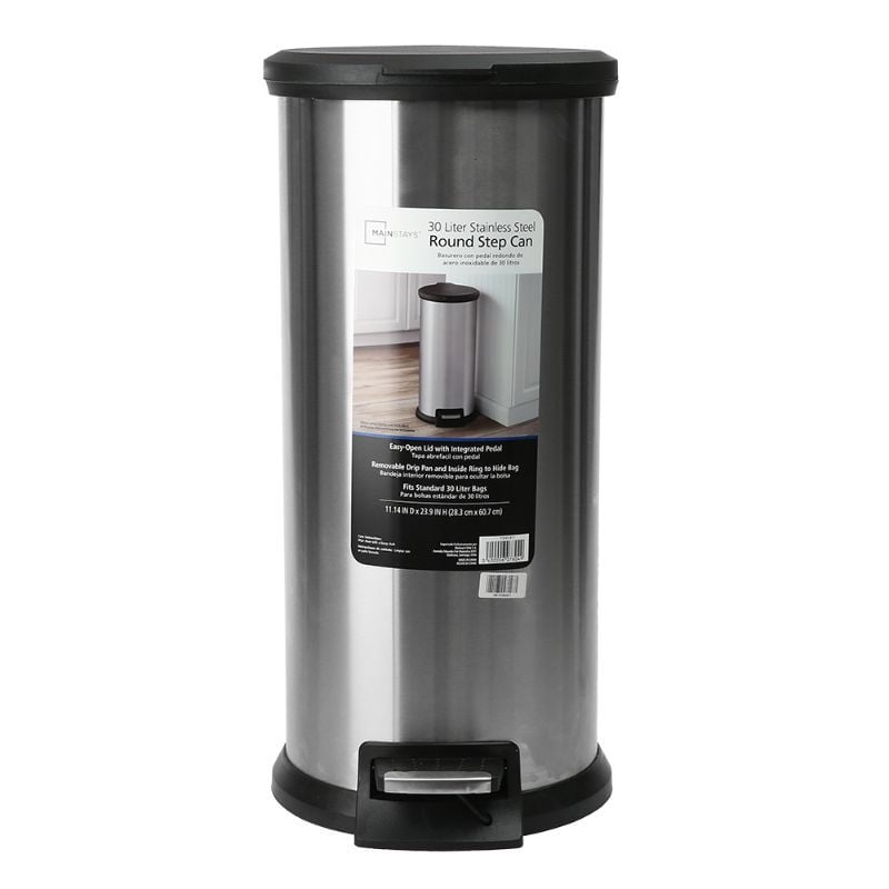 Mainstays - Basurero 30L Redondo Acero Plateado