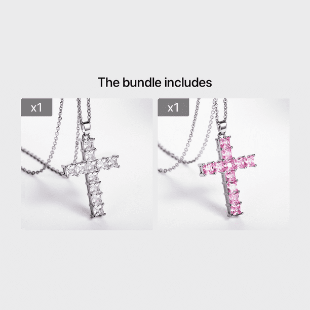 Elegant Pink Zircon Cross Necklace - Vintage Style Pendant Necklace in 925 Silver Plated
