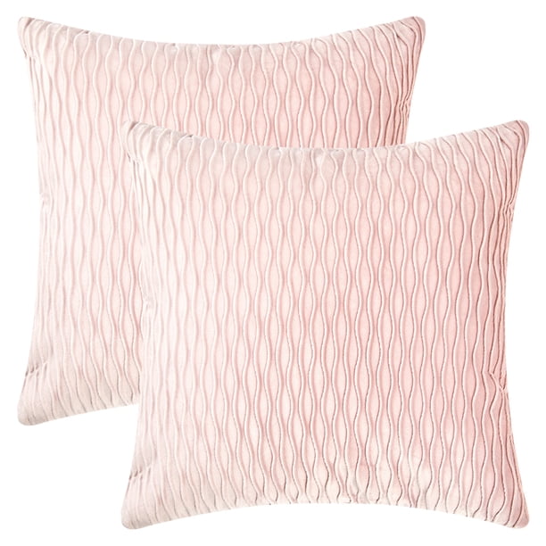 FUNDAS DE COJÍN REGALWOVEN, 2 PACK DE FUNDAS DECORATIVAS DE TERCIOPELO A RAYAS PARA SOFÁ DE GRANJA ROSA 18" x 18"