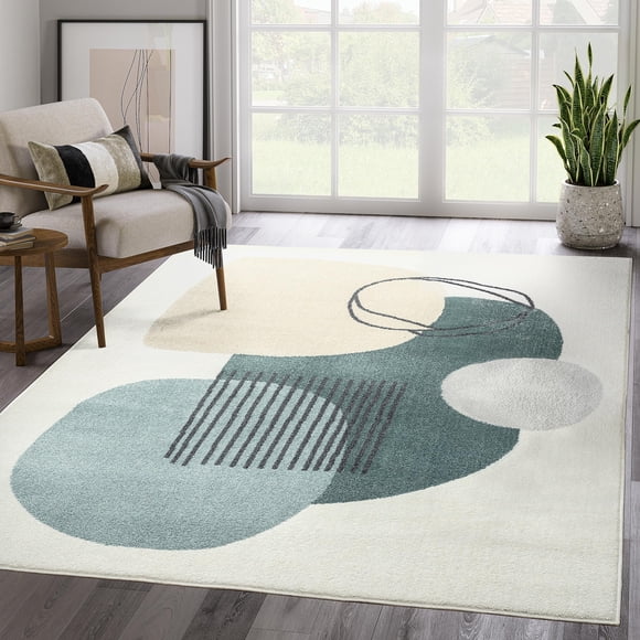 Alfombra de Área Abani Deco 237 × 310 cm Crema y Verde de Pelo Medio